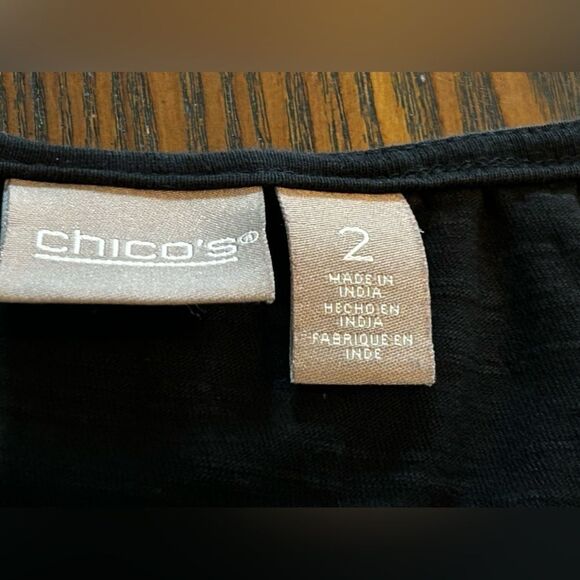 Chicos Black Short-Sleeve Tee grommet lace up‎ top size 2 women’s - Picture 3 of 12